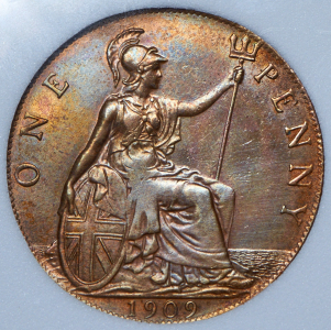 1 пенни 1909 (Великобритания) (в слабе)