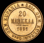 20 марок 1891 (Финляндия) L