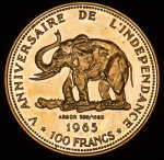 100 франков 1965 "5-я годовщина независимости" (Конго)
