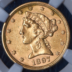 5 долларов 1897 (США) (в слабе) без букв
