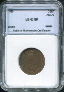 1 цент 1910 (Канада) (в слабе)