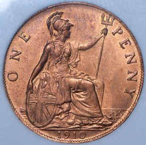 1 пенни 1910 (Великобритания) (в слабе)