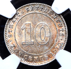 10 центов 1910 (Стрейтс Сетлментс) (в слабе)
