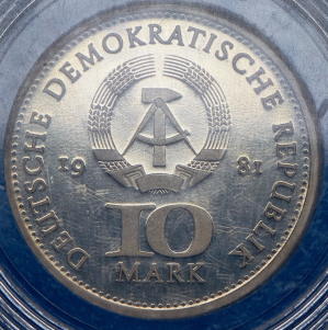 10 марок 1981 "700 лет чеканки монет в Берлине" (Германия) (в п/у)
