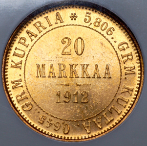 20 марок 1912 (Финляндия) (в слабе)