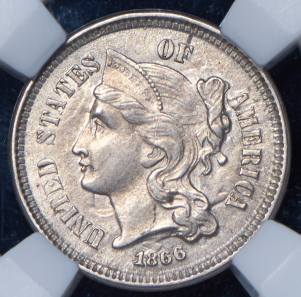 3 цента 1866 (США) (в слабе)