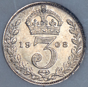 3 пенса 1908 (Великобритания) (в слабе)