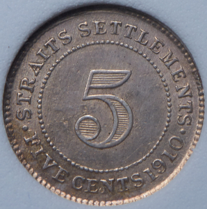 5 центов 1910 (Стрейтс Сетлментс (в слабе) B