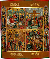 Четырехчастная икона  Праздники  с избранными святыми