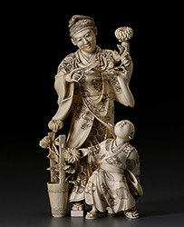 Окимоно «Мужчина и мальчик с хризантемами»