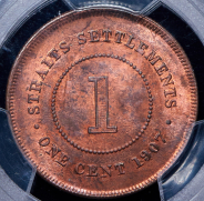 1 цент 1907 (Стрейтс Сетлментс) (в слабе)