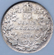 25 центов 1908 (Канада) (в слабе)