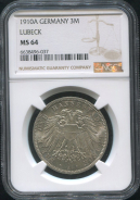 3 марки 1910 (Любек) (в слабе)