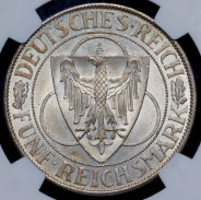 5 марок 1930 "Освобождение Рейнланда"  (Германия) (в слабе)