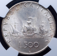 500 лир 1966 "Корабли Колумба" (Италия) (в слабе)