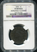 1 цент 1835 (США) (в слабе)