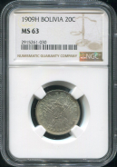 20 центов 1909 (Боливия) (в слабе)