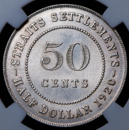 50 центов 1920 (Стрейтс Сеттлемент) (в слабе)