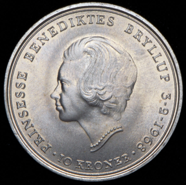 10 крон 1968 "Свадьба принцессы Бенедикты" (Дания)