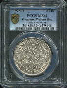 5 марок 1928 "Дуб" (Германия) (в слабе)