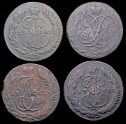 Набор из 10 медных 5 копеек 1760-е