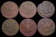 Набор из 10 медных 5 копеек 1760-е