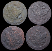 Набор из 10 медных 5 копеек 1760-е