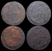 Набор из 10 медных монет 5 копеек (перечеканы)