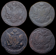 Набор из 16 медных монет 5 копеек 1758-1762 (Елизавета Петровна)