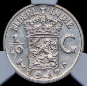 1/10 гульдена 1942 (Нидерландская Индия) (в слабе)