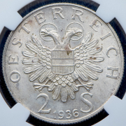 2 шиллинга 1936 "200 лет со дня смерти Принца Евгения Савойского" (Австрия) (в слабе)