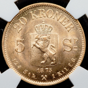 20 крон - 5 спесидалеров 1875 (Норвегия) (в слабе)