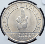 5 марок 1929 "10 лет конституции" (Германия) (в слабе) А