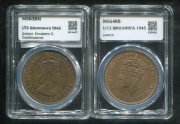 Набор из 2 медных монет 1/12 шиллинга 1945 (Джерси) (в слабах)