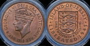 Набор из 2 медных монет 1/12 шиллинга 1945 (Джерси) (в слабах)