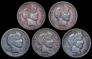 Набор из 5 сер. монет 1 дайм (США)