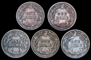 Набор из 5 сер. монет 1 дайм (США)