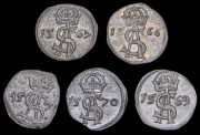 Набор из 5 сер. монет 2 денария 1566-1570 (Вильно)