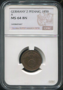 2 пфеннига 1939 (Германия) (в слабе)