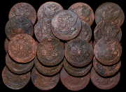 Набор из 25 медных монет 5 копеек 1759-1791