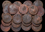 Набор из 27 медных монет 5 копеек 1758-1791