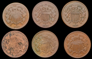 Набор из 6 медных монет 2 цента (США)