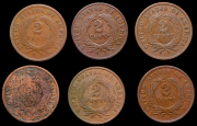 Набор из 6 медных монет 2 цента (США)