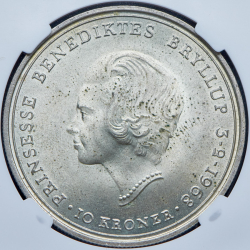 10 крон 1968 "Свадьба принцессы Бенедикты" (Дания) (в слабе)