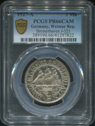 3 марки 1927 "100 лет Бремерхафену" (Германия) (в слабе)