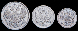 Набор из 3 сер. монет 5, 10, 20 копеек 1901 СПБ-ФЗ