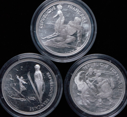 Набор из 9 монет 100 франков 1992 "Зимние олимпийские игры в Альбервиле" (Франция) (в п/у)