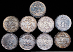 Набор из 9-ти монет 2 кроны 1938 "300 лет поселению Делавэр" (Швеция)