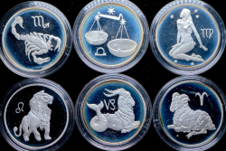 Полный комплект из 12 монет 3 рубля 2003-2004 "Знаки Зодиака" (в п/у)