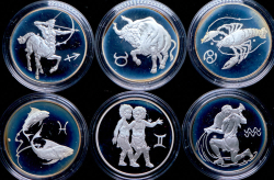 Полный комплект из 12 монет 3 рубля 2003-2004 "Знаки Зодиака" (в п/у)